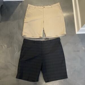 Greg Norman Lot 2 Mens Golf Shorts Sz 40 Tech Pockets Flat Front Khaki Navy Blue